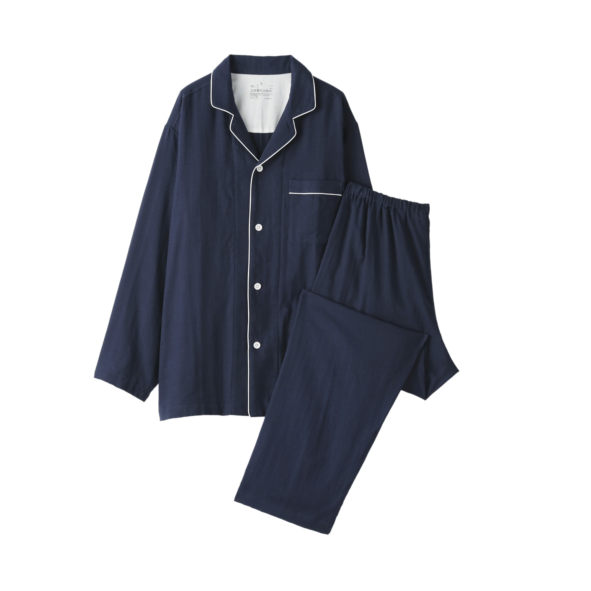 紳士　脇に縫い目のない　二重ガーゼ長袖パジャマ
