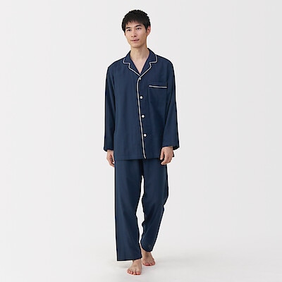紳士　脇に縫い目のない　二重ガーゼ長袖パジャマ