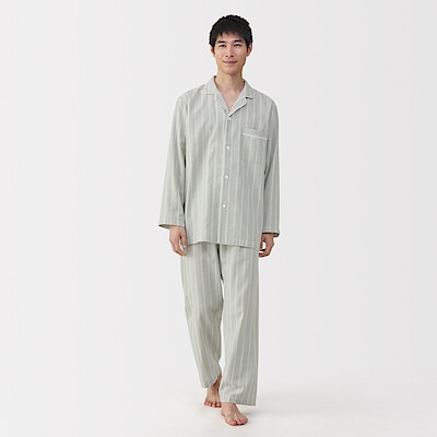 紳士　脇に縫い目のない　二重ガーゼ長袖パジャマ