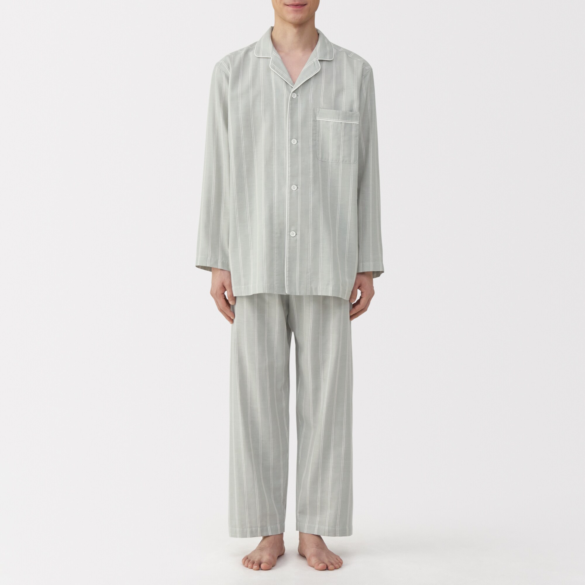 紳士　脇に縫い目のない　二重ガーゼ長袖パジャマ