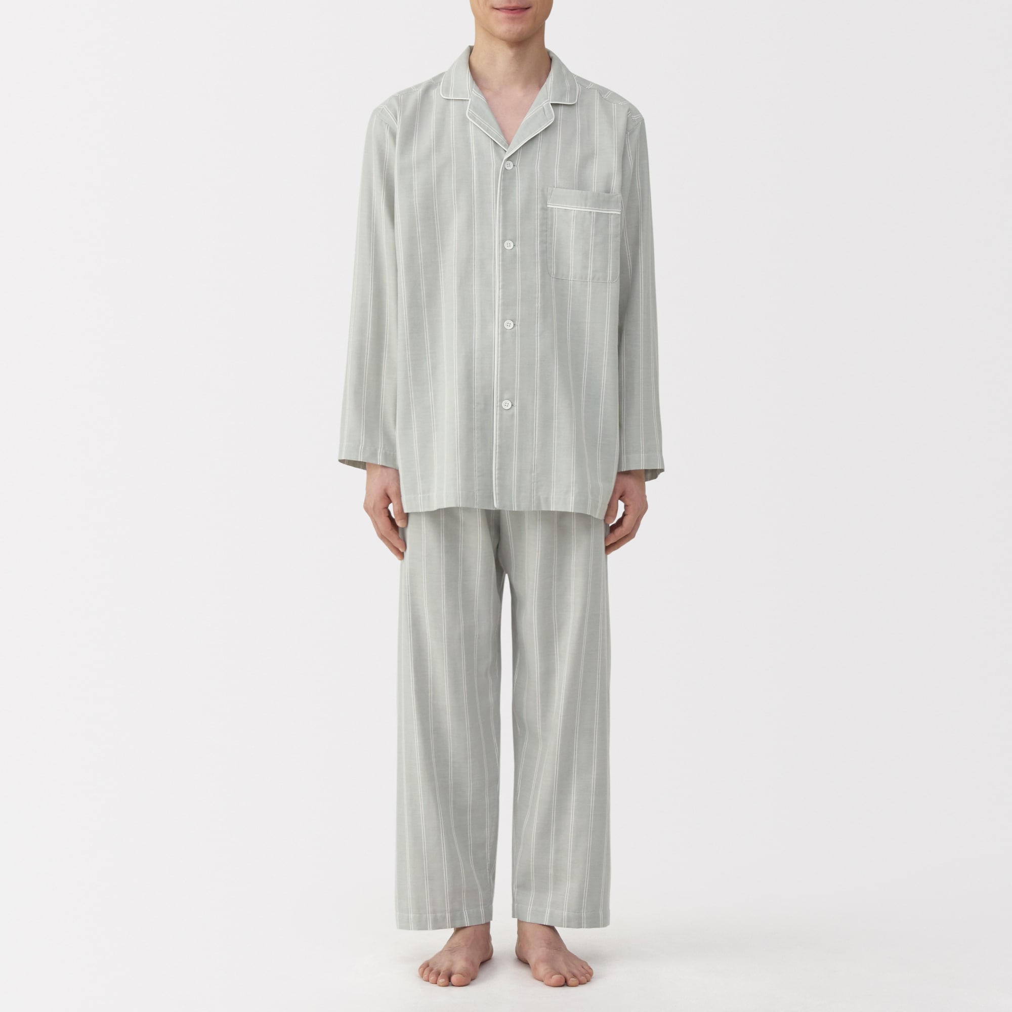 紳士　脇に縫い目のない　二重ガーゼ長袖パジャマ