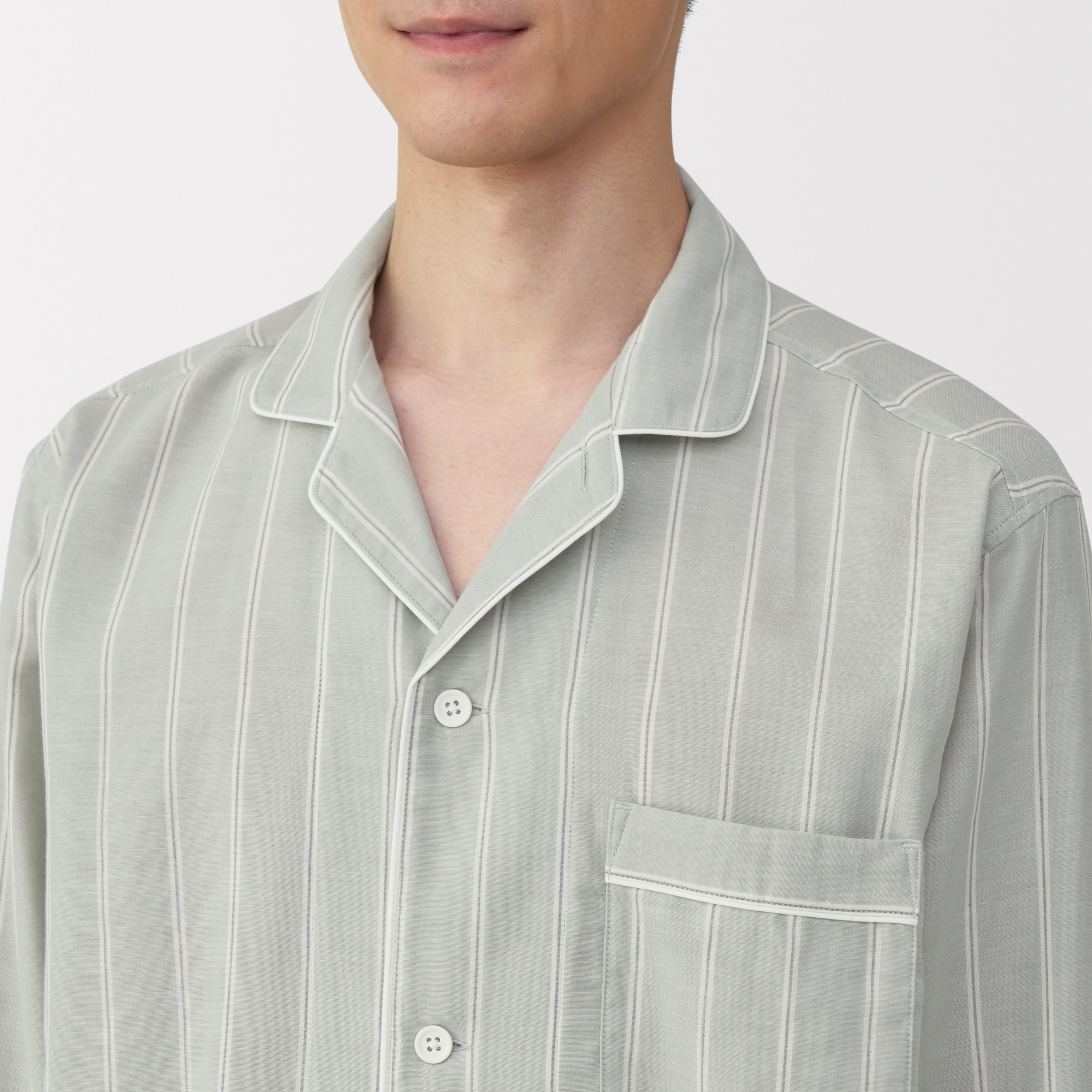 紳士　脇に縫い目のない　二重ガーゼ長袖パジャマ