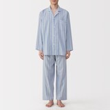 紳士　脇に縫い目のない　二重ガーゼ長袖パジャマ