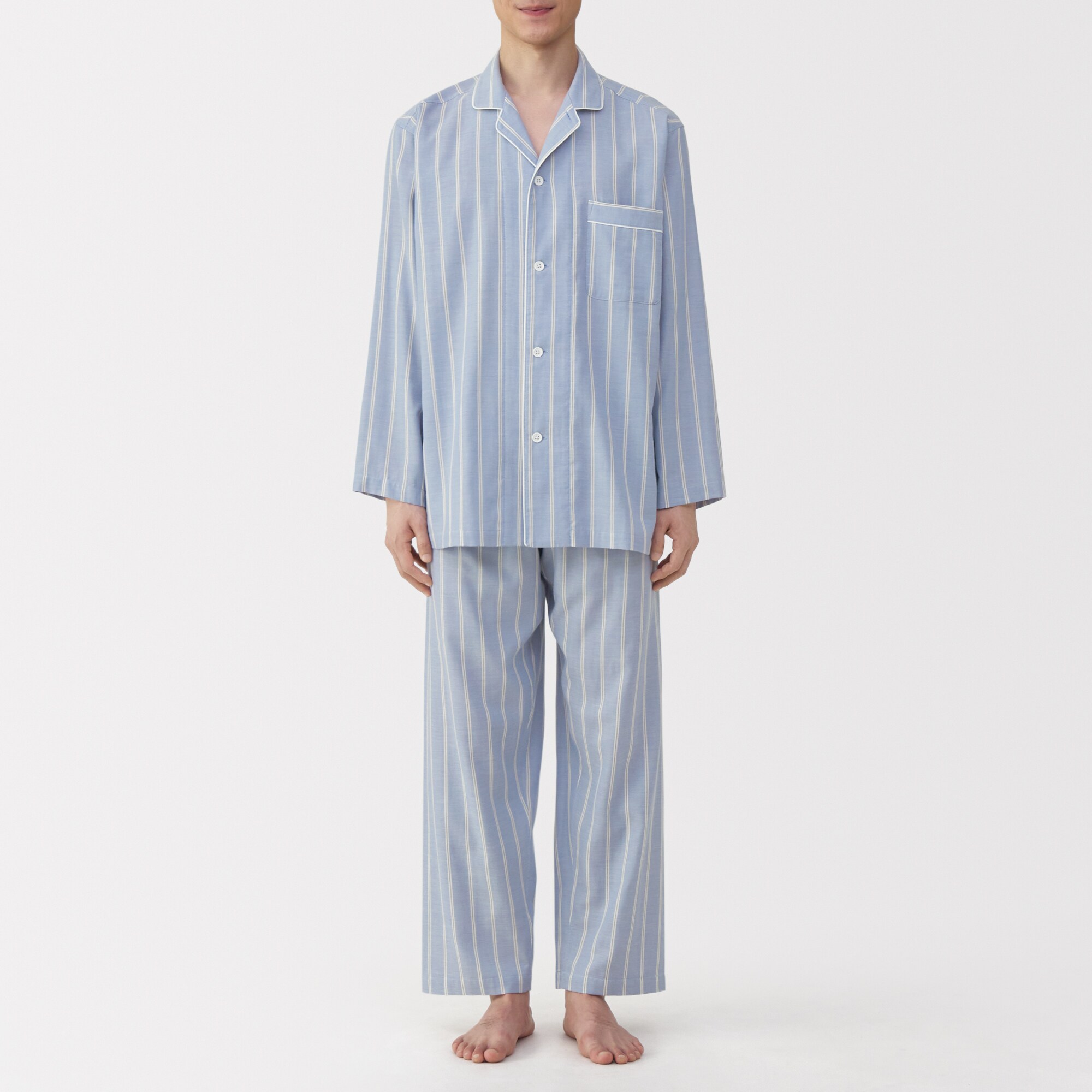 紳士　脇に縫い目のない　二重ガーゼ長袖パジャマ