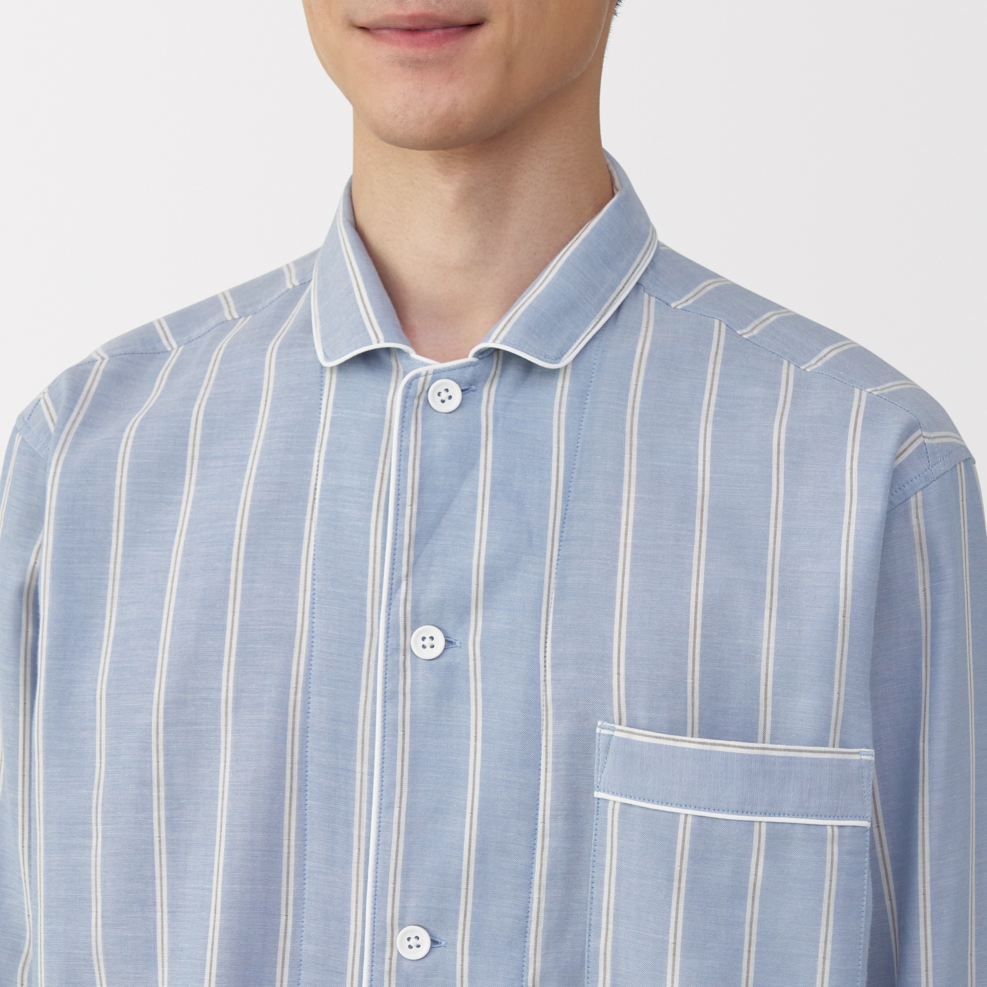 紳士　脇に縫い目のない　二重ガーゼ長袖パジャマ