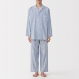 紳士　脇に縫い目のない　二重ガーゼ長袖パジャマ