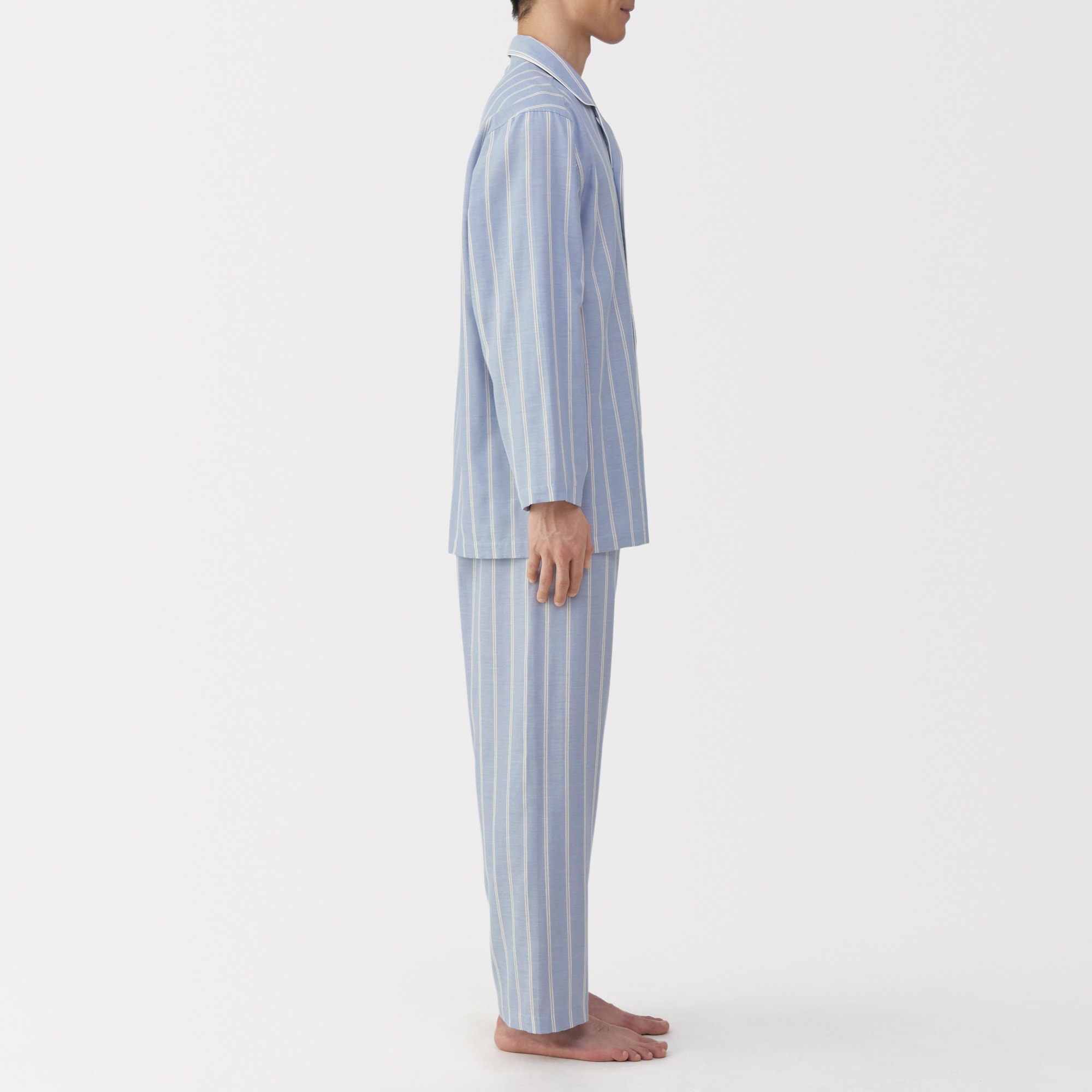 紳士　脇に縫い目のない　二重ガーゼ長袖パジャマ