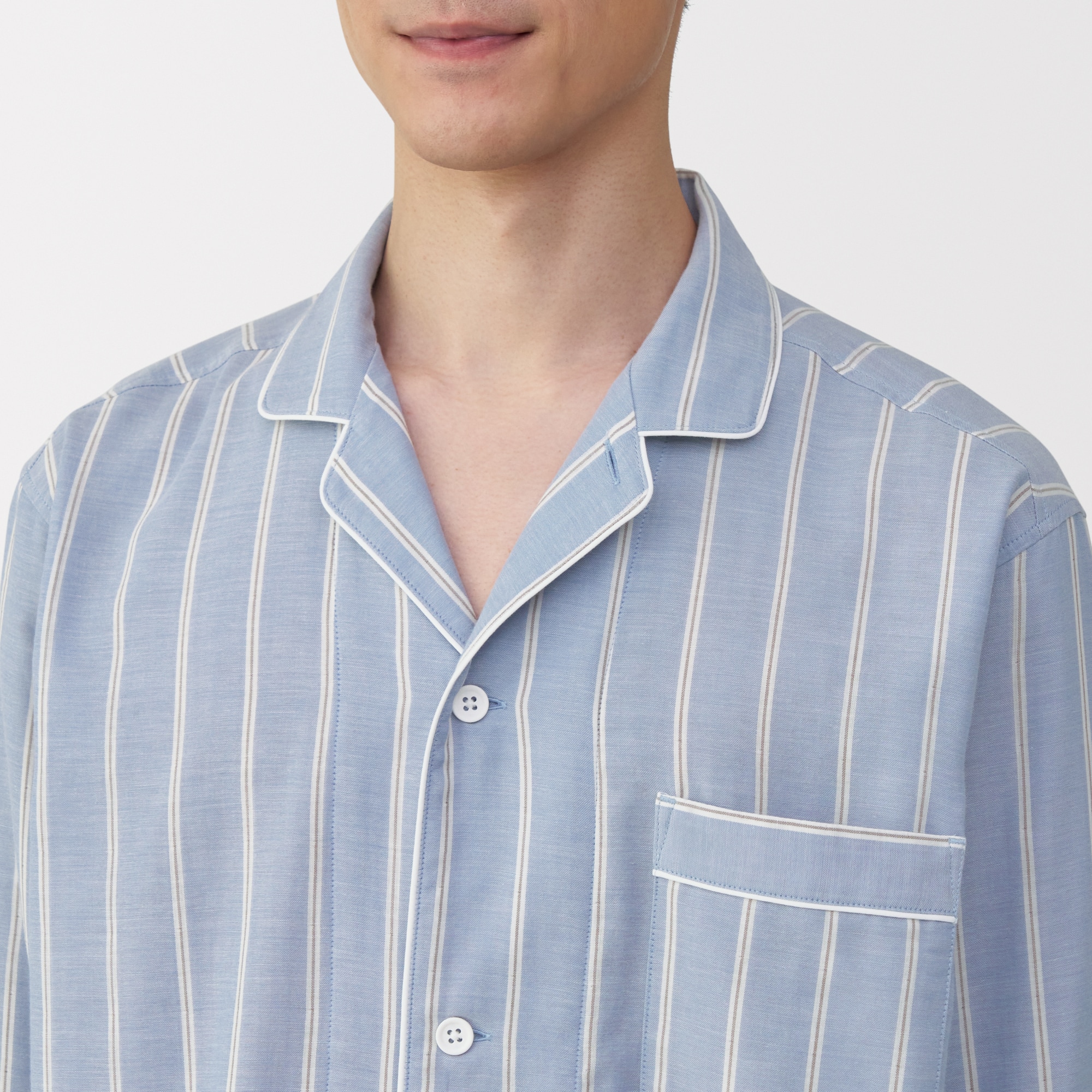 紳士　脇に縫い目のない　二重ガーゼ長袖パジャマ