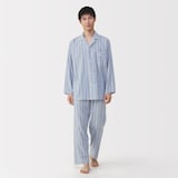 紳士　脇に縫い目のない　二重ガーゼ長袖パジャマ