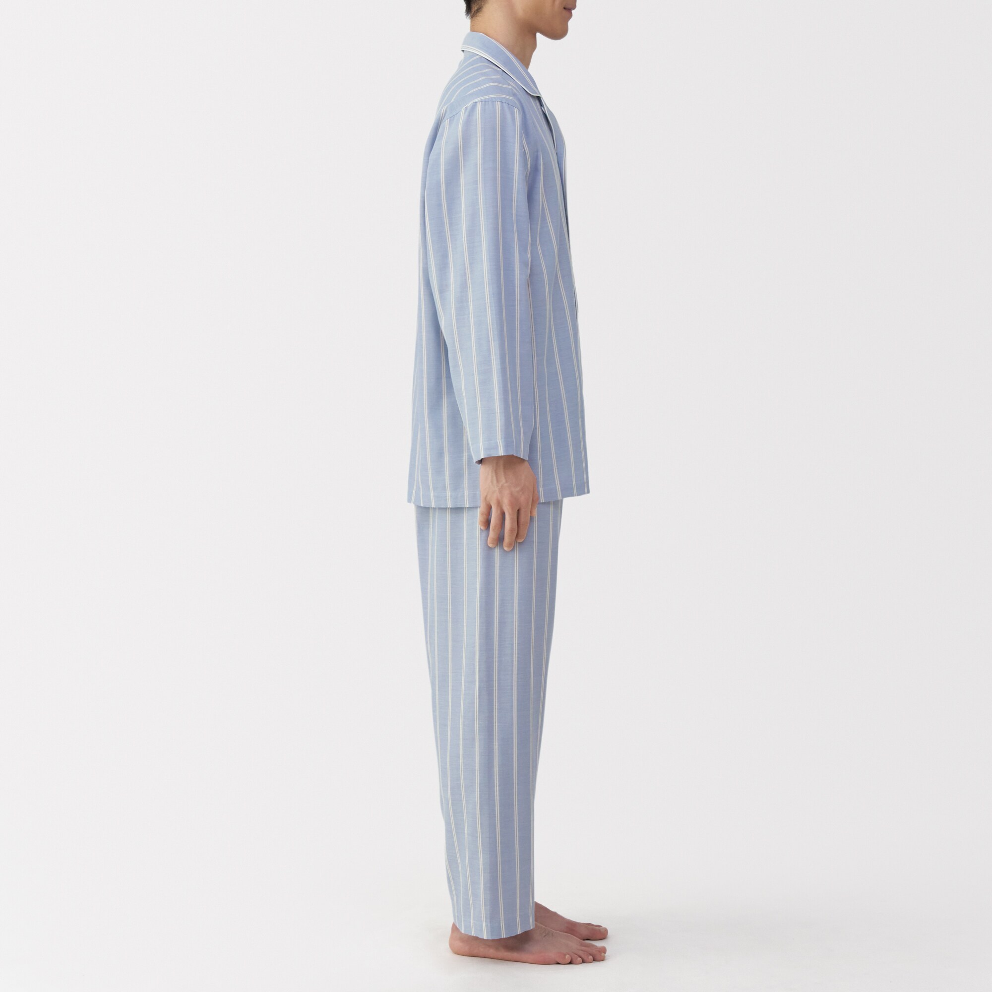 紳士　脇に縫い目のない　二重ガーゼ長袖パジャマ