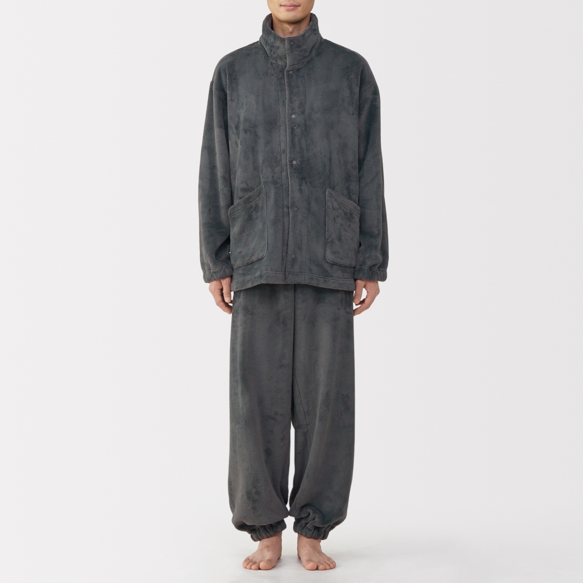 紳士　静電気が起きにくい　着る毛布　スタンドカラー長袖パジャマ