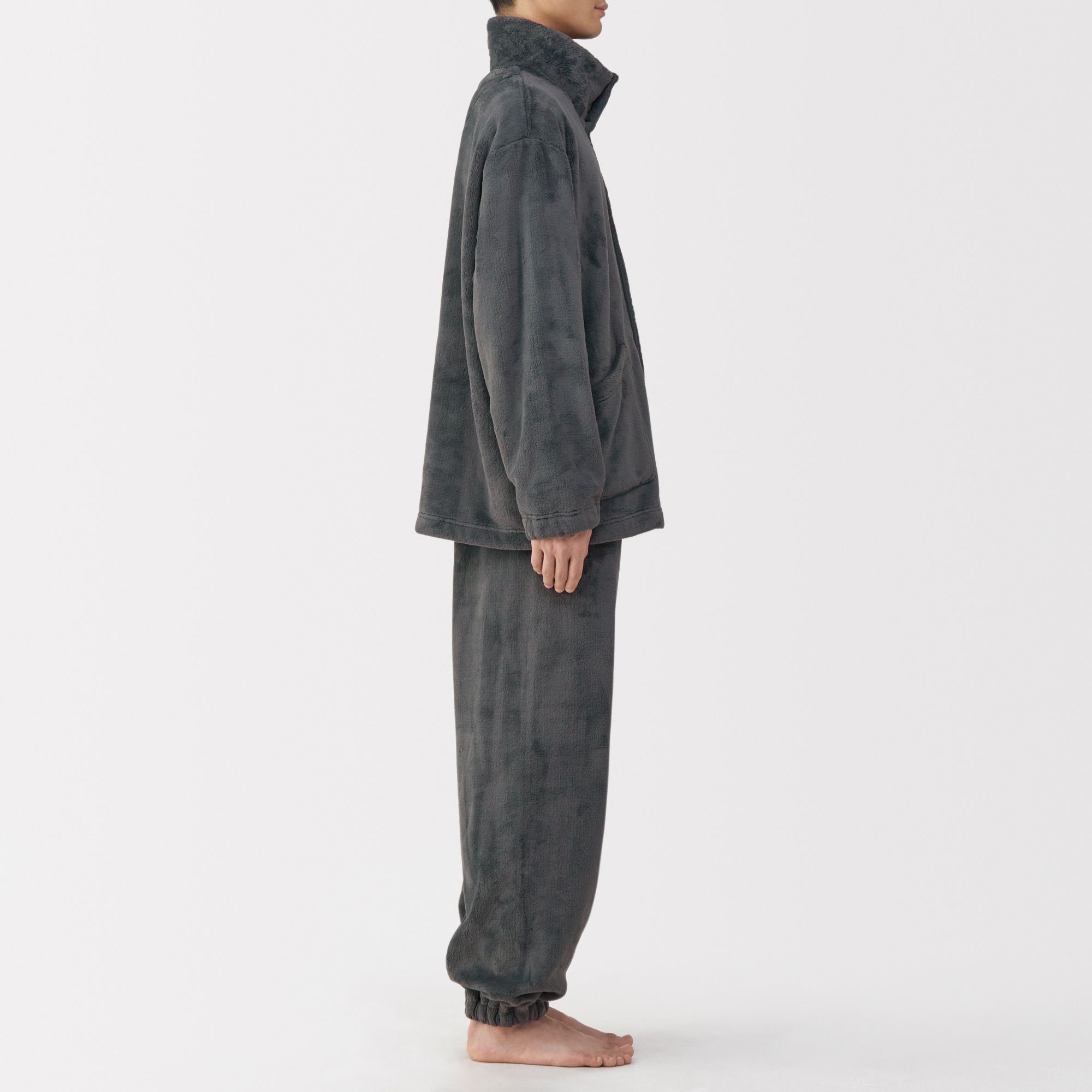 紳士　静電気が起きにくい　着る毛布　スタンドカラー長袖パジャマ