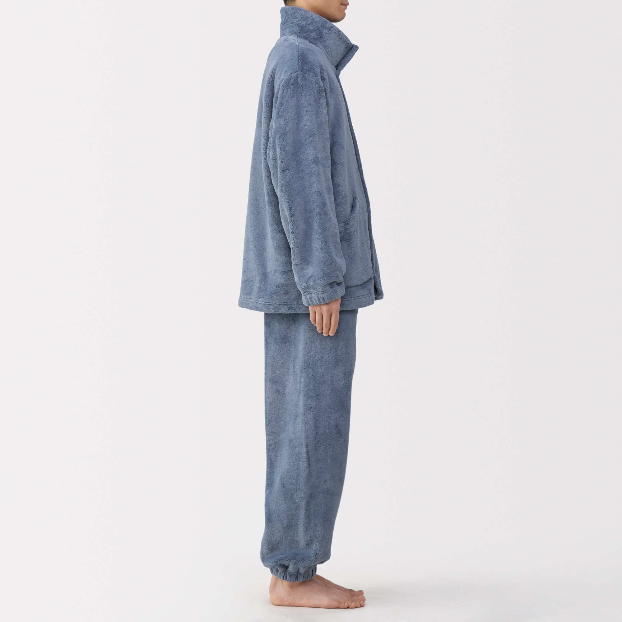 紳士　静電気が起きにくい　着る毛布　スタンドカラー長袖パジャマ