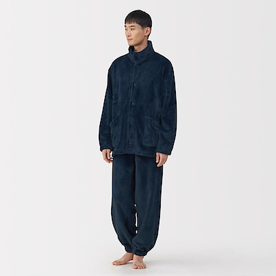 【１０月１３日順次発売予定】紳士　静電気が起きにくい　着る毛布　スタンドカラー長袖パジャマ