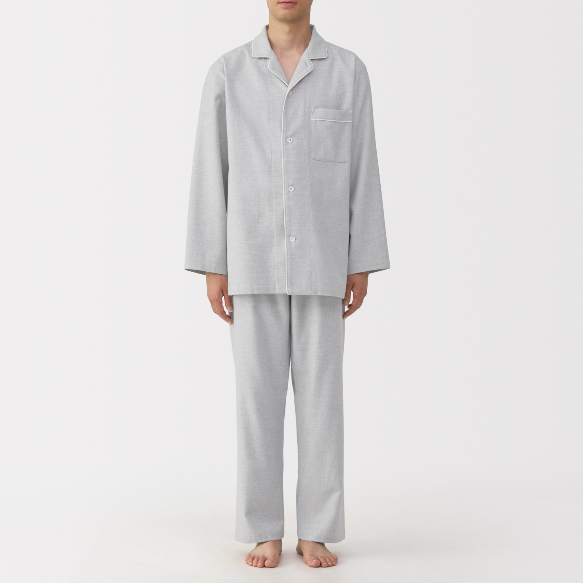 紳士　脇に縫い目のない　フランネル長袖パジャマ
