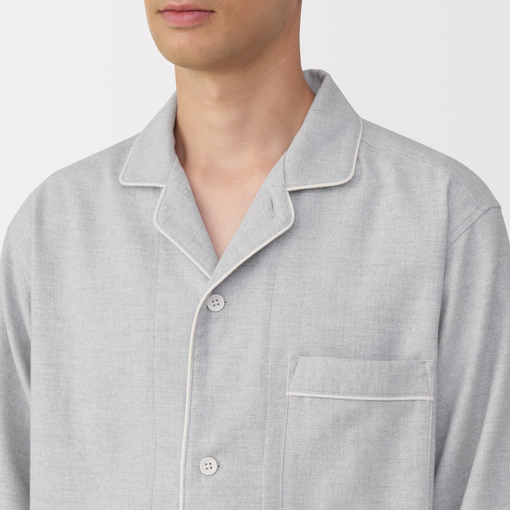 紳士　脇に縫い目のない　フランネル長袖パジャマ