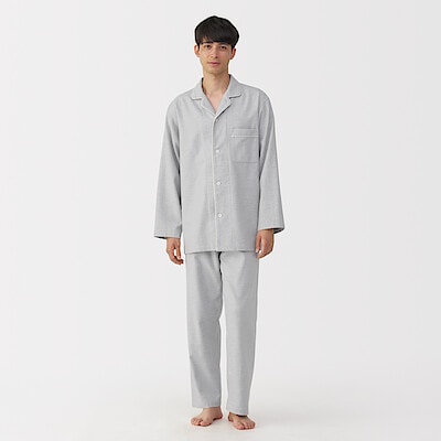 【８月下旬発売予定】紳士　脇に縫い目のない　フランネル長袖パジャマ