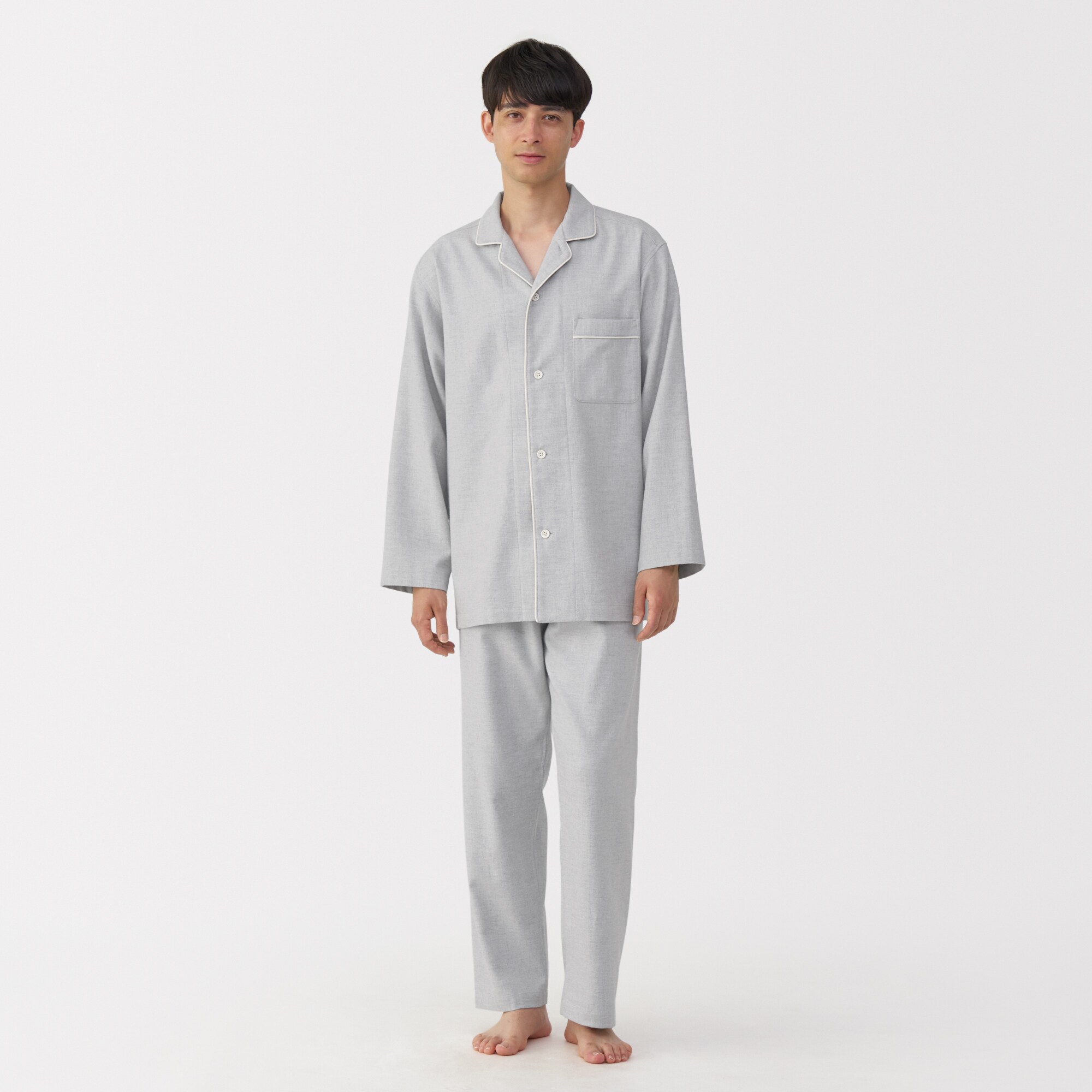 紳士　脇に縫い目のない　フランネル長袖パジャマ