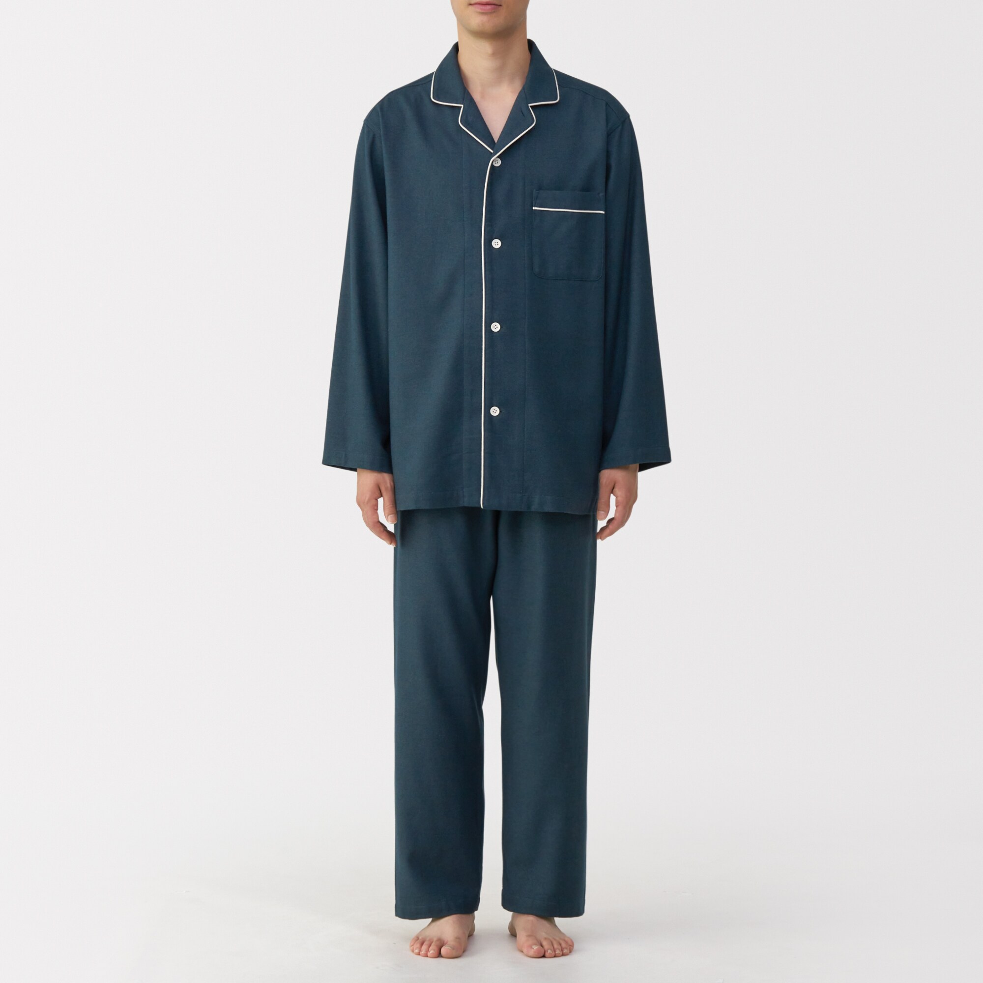 紳士　脇に縫い目のない　フランネル長袖パジャマ