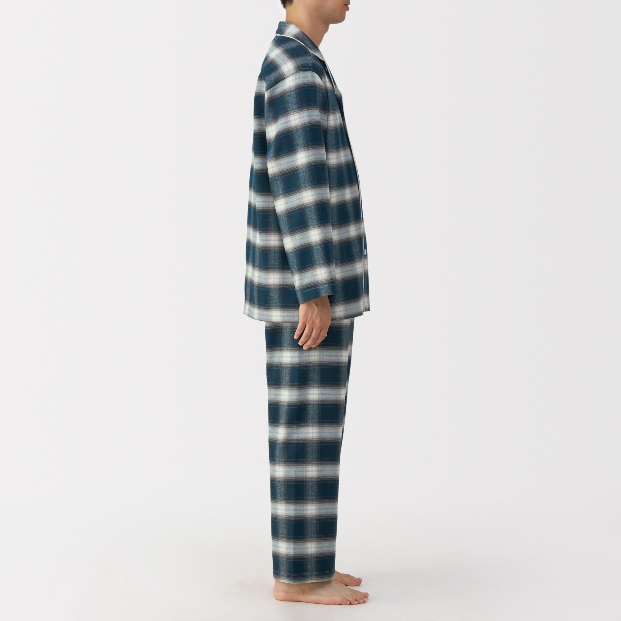 紳士　脇に縫い目のない　フランネル長袖パジャマ