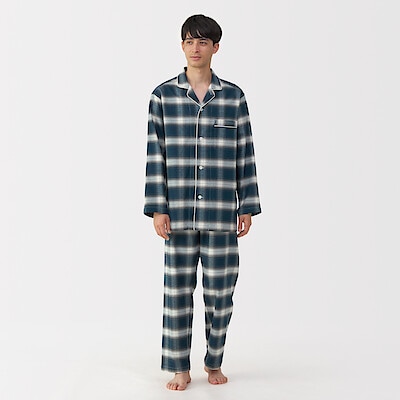 紳士　脇に縫い目のない　フランネル長袖パジャマ