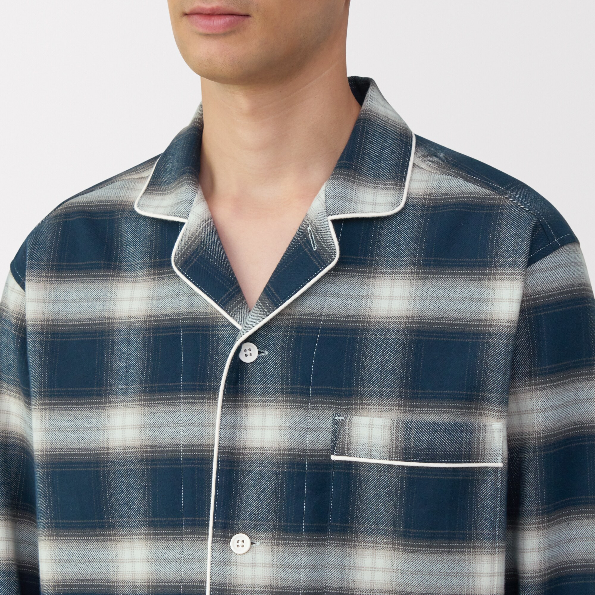 紳士　脇に縫い目のない　フランネル長袖パジャマ