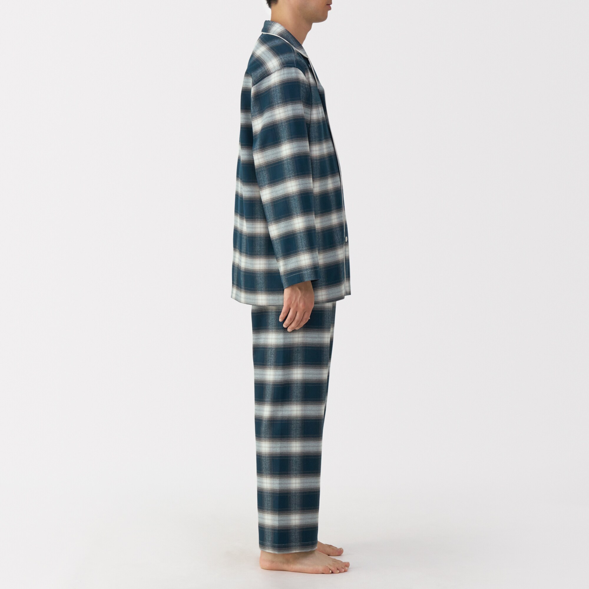 紳士　脇に縫い目のない　フランネル長袖パジャマ