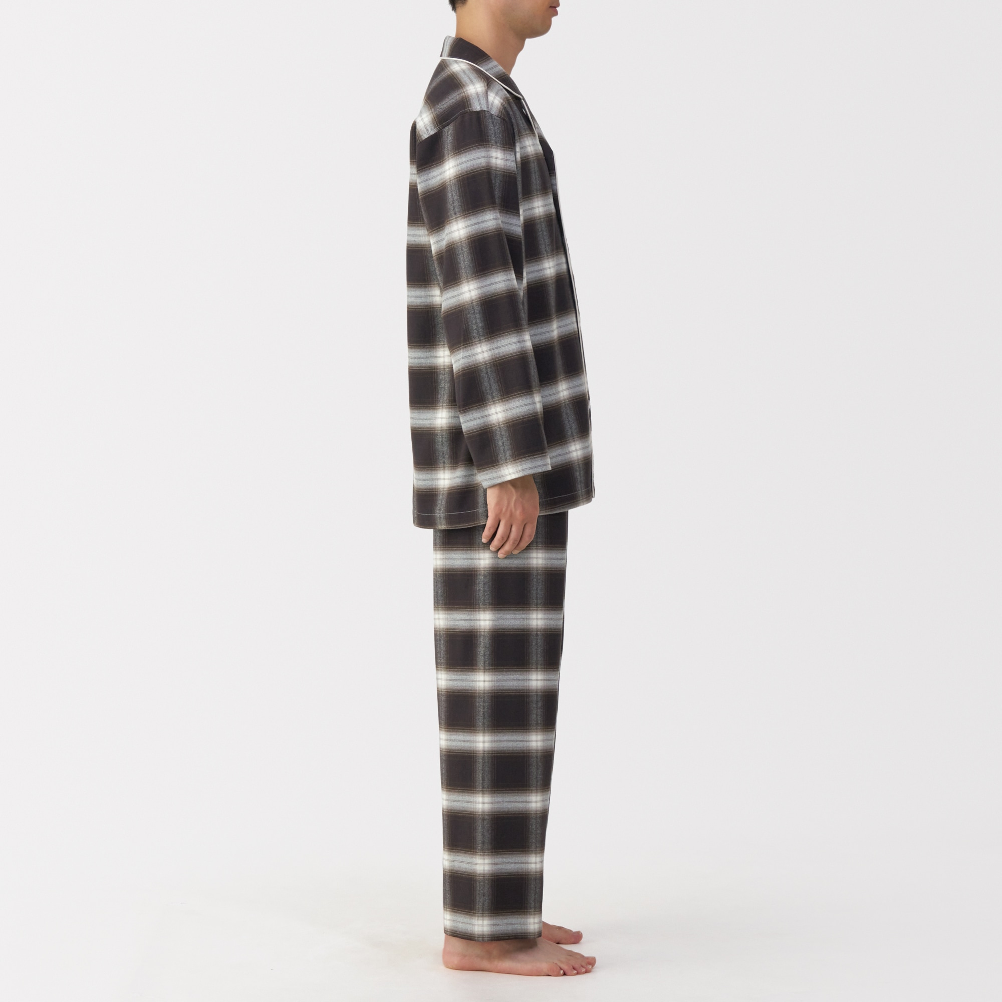 紳士　脇に縫い目のない　フランネル長袖パジャマ