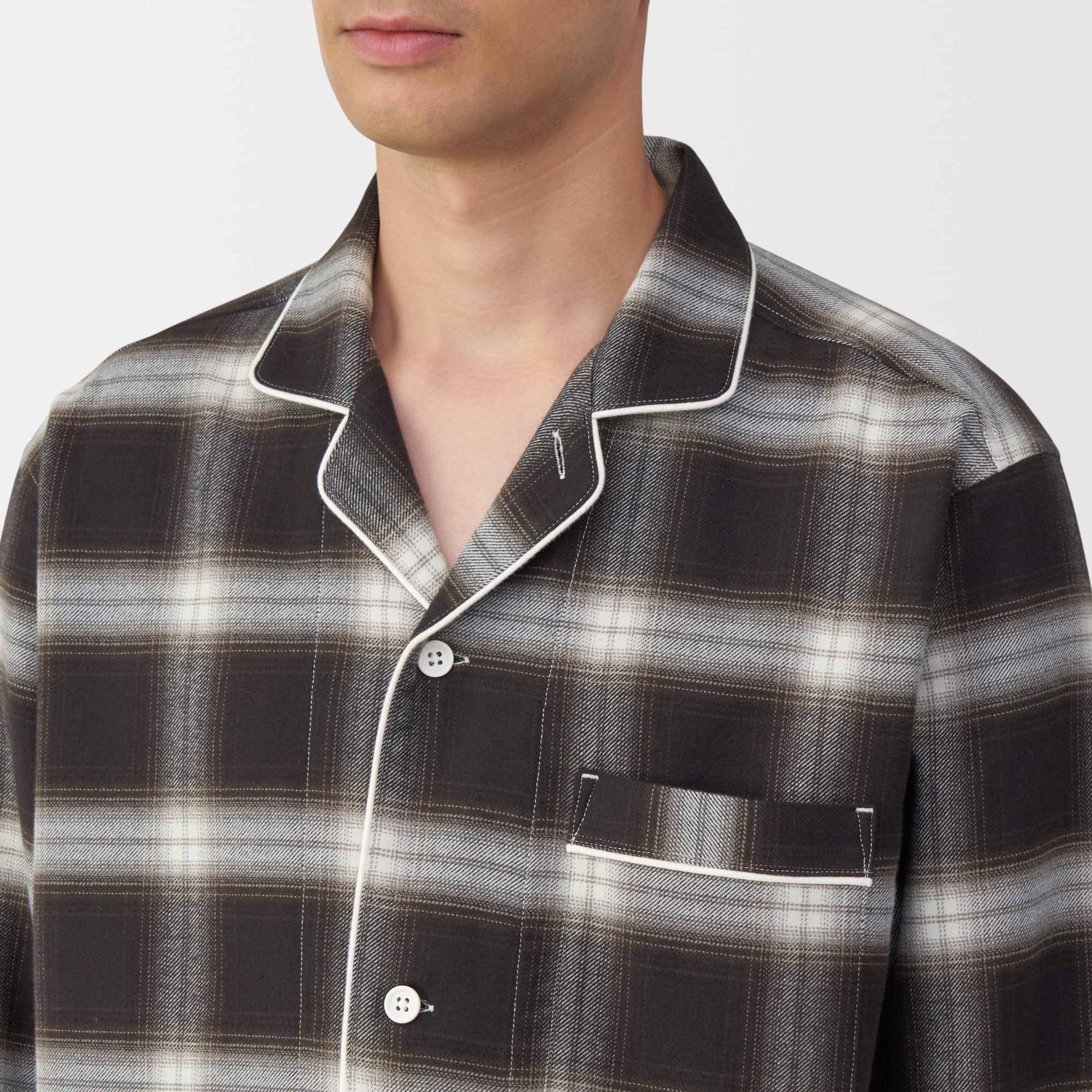 紳士　脇に縫い目のない　フランネル長袖パジャマ