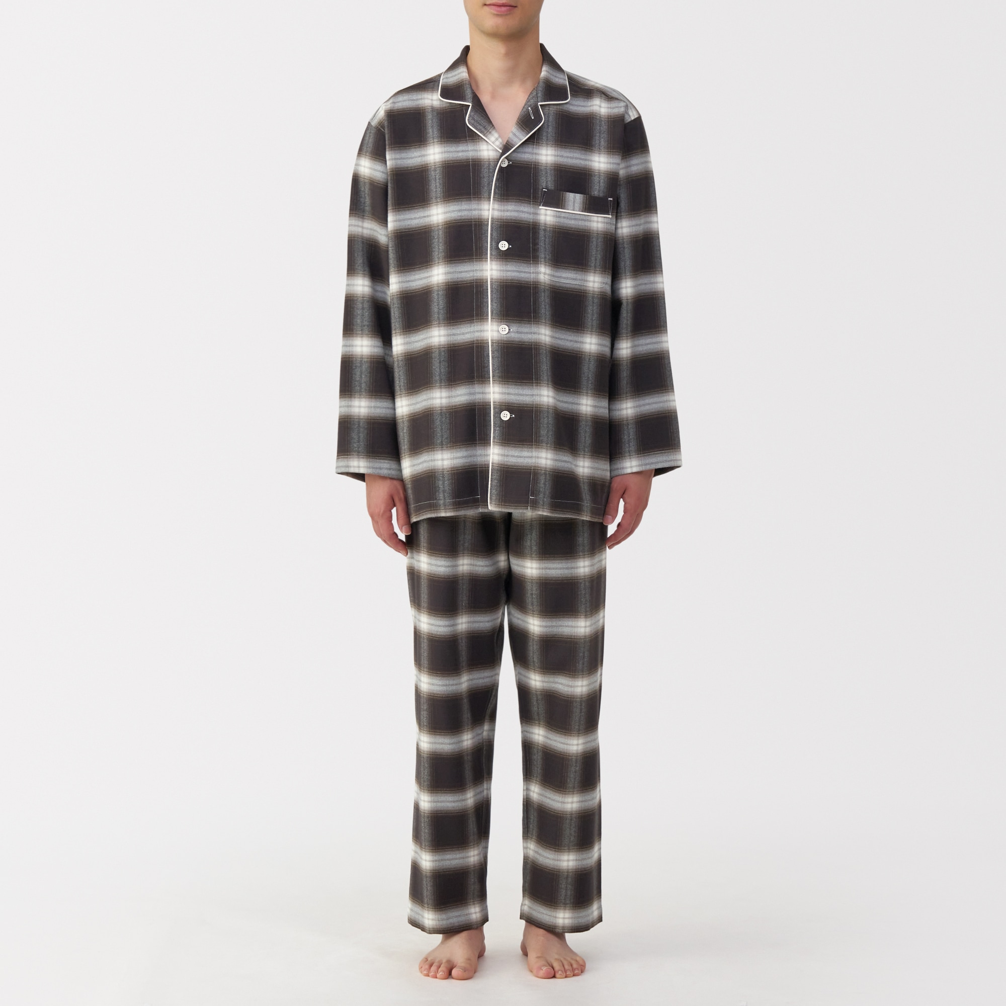 紳士　脇に縫い目のない　フランネル長袖パジャマ