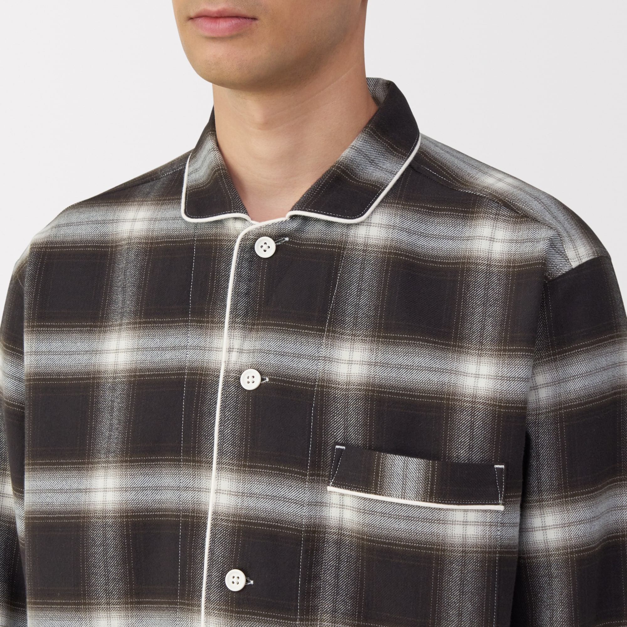 紳士　脇に縫い目のない　フランネル長袖パジャマ