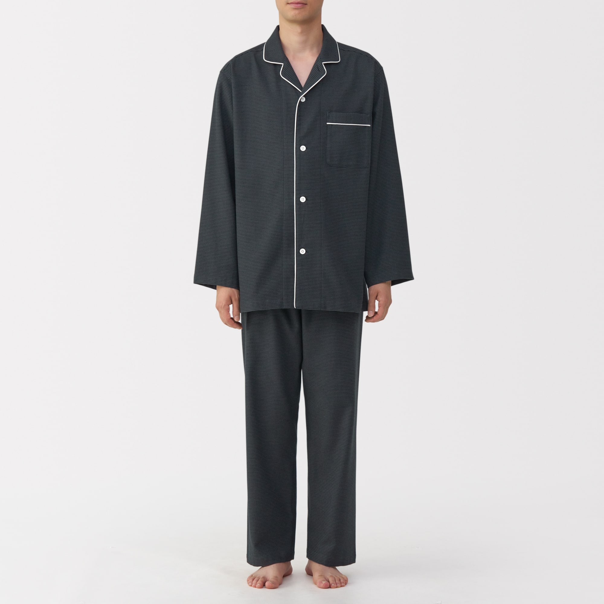 紳士　脇に縫い目のない　フランネル長袖パジャマ