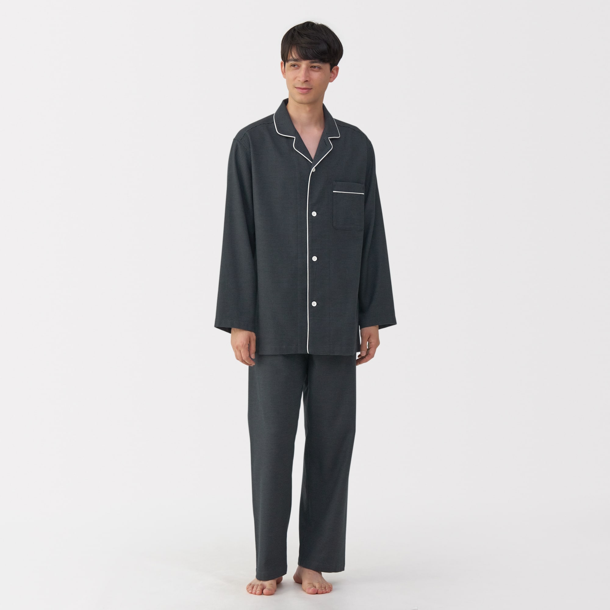 紳士　脇に縫い目のない　フランネル長袖パジャマ