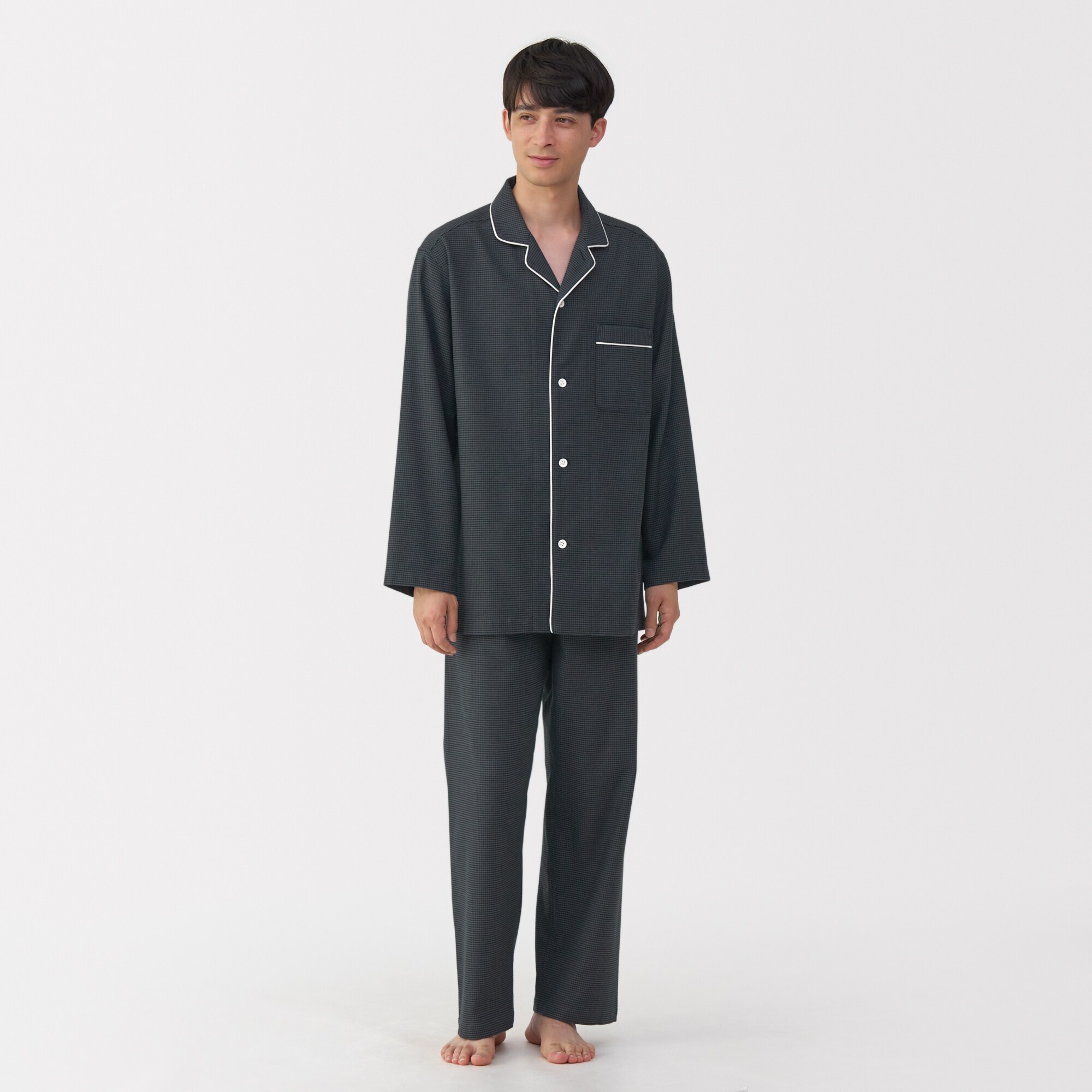 紳士　脇に縫い目のない　フランネル長袖パジャマ