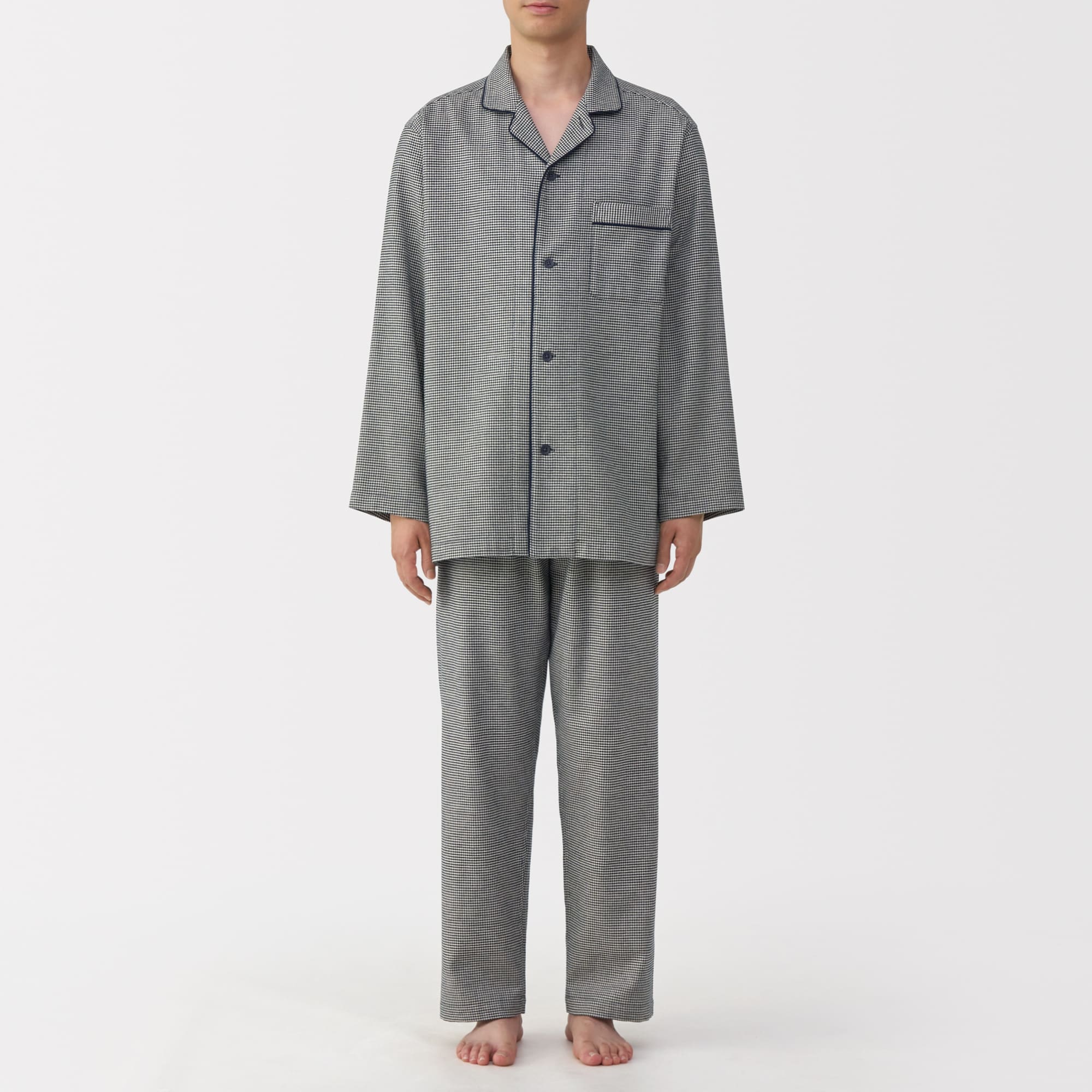 紳士　脇に縫い目のない　フランネル長袖パジャマ