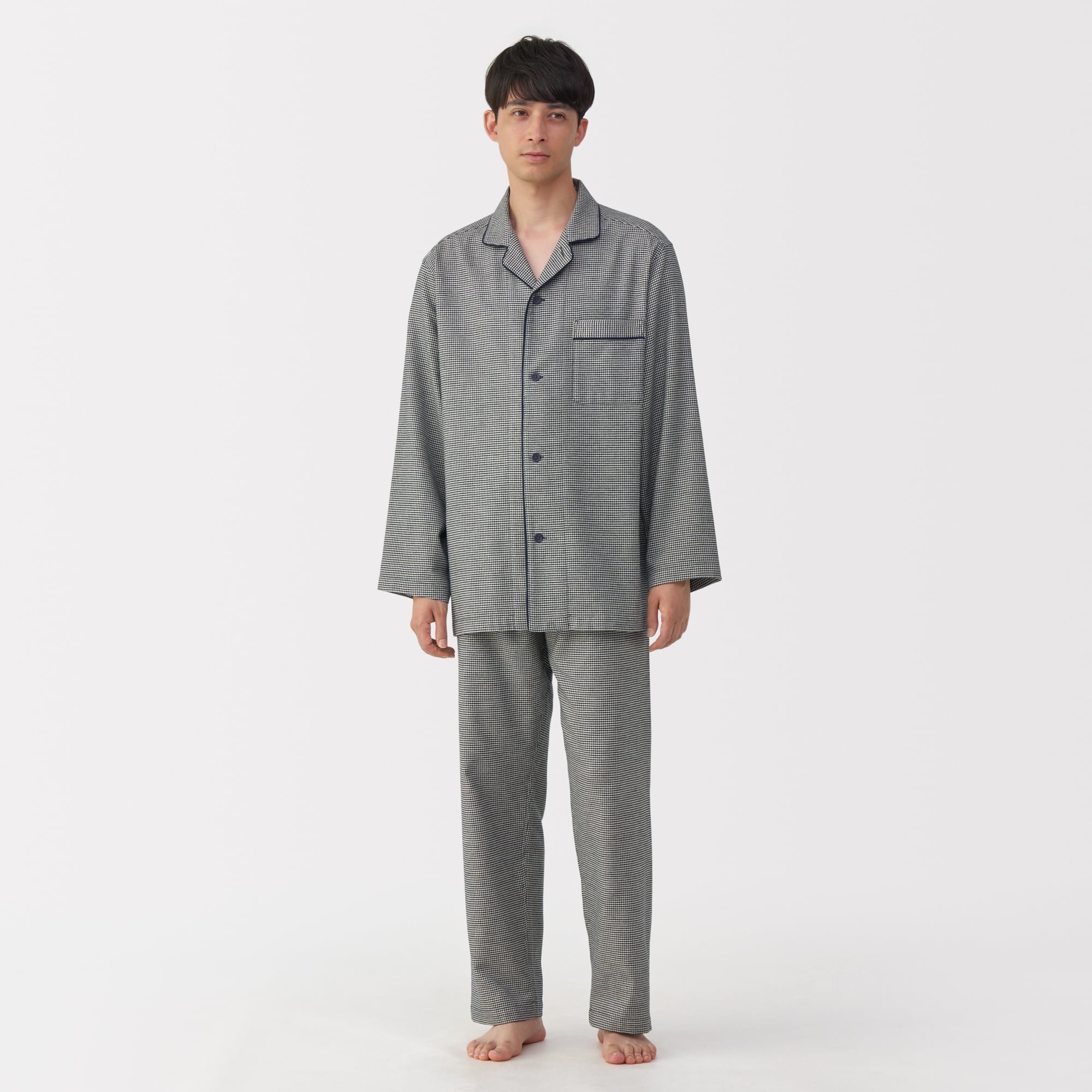 紳士　脇に縫い目のない　フランネル長袖パジャマ