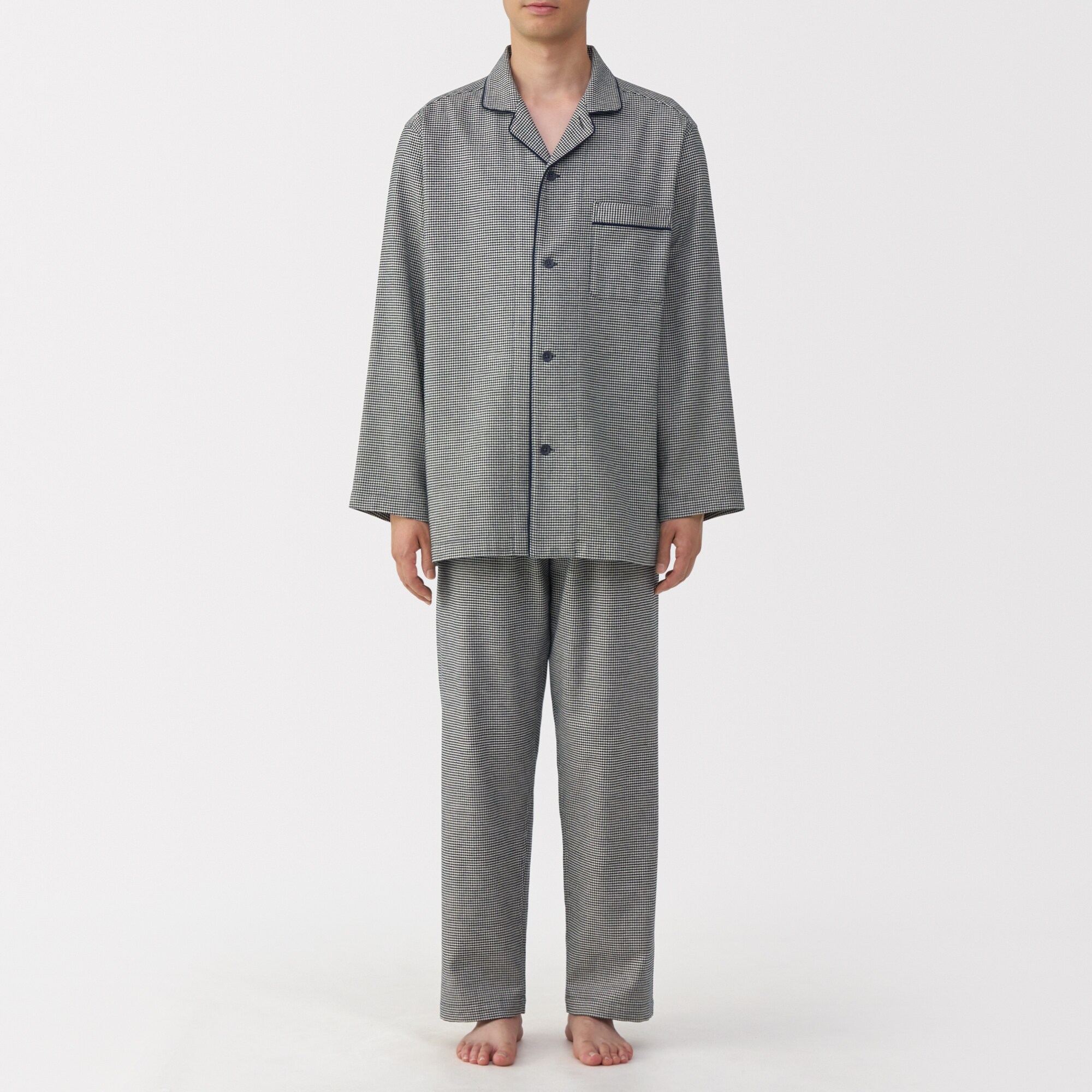 紳士　脇に縫い目のない　フランネル長袖パジャマ