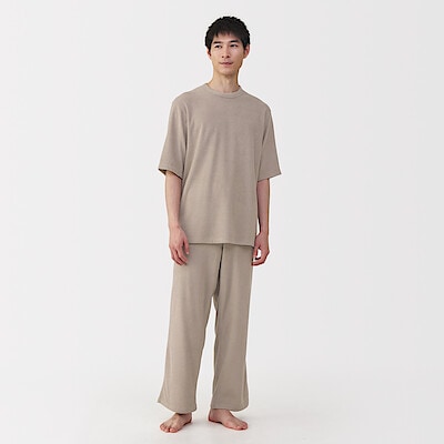 紳士　着るタオル　両面パイル　五分袖ルームウェアセット