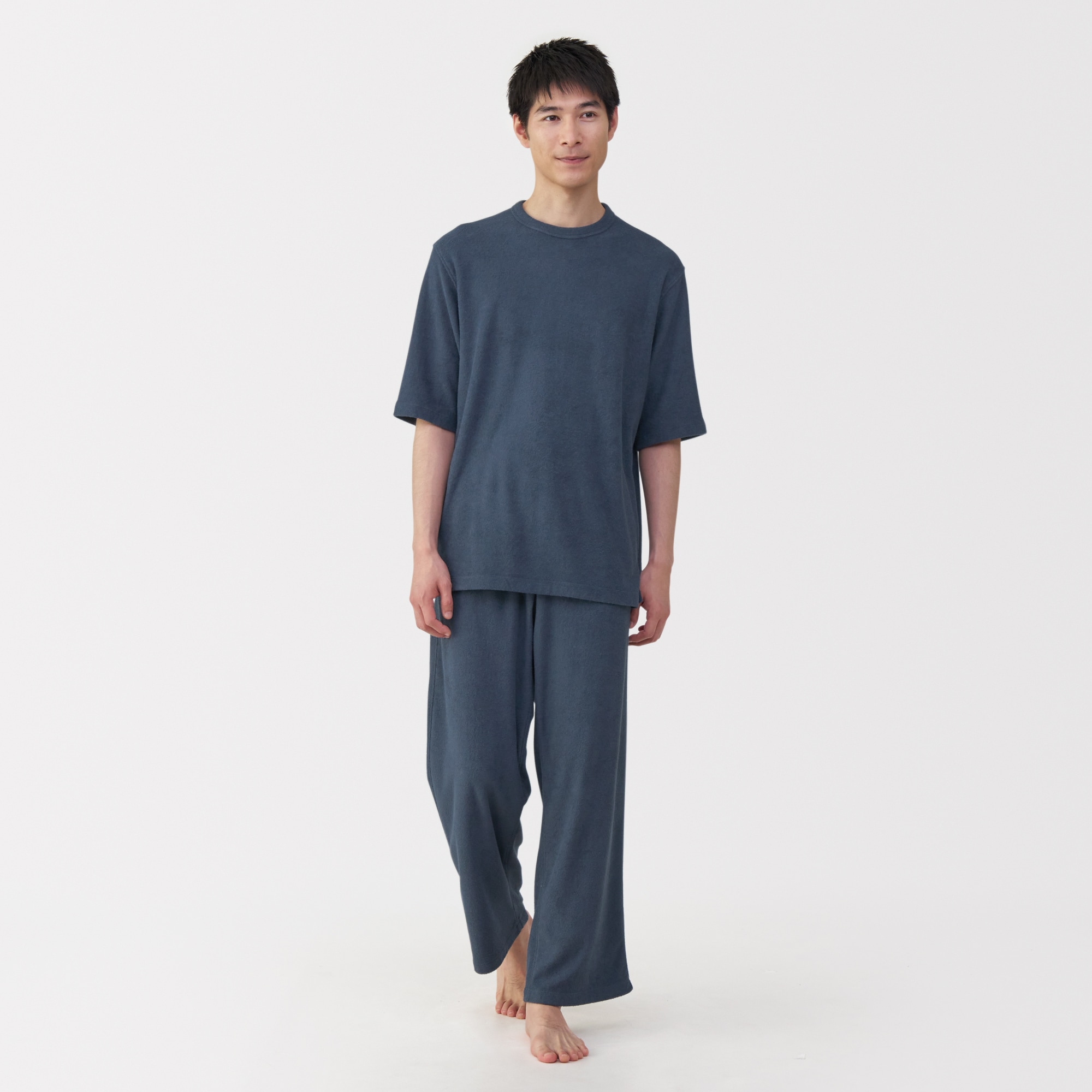 紳士　着るタオル　両面パイル　五分袖ルームウェアセット