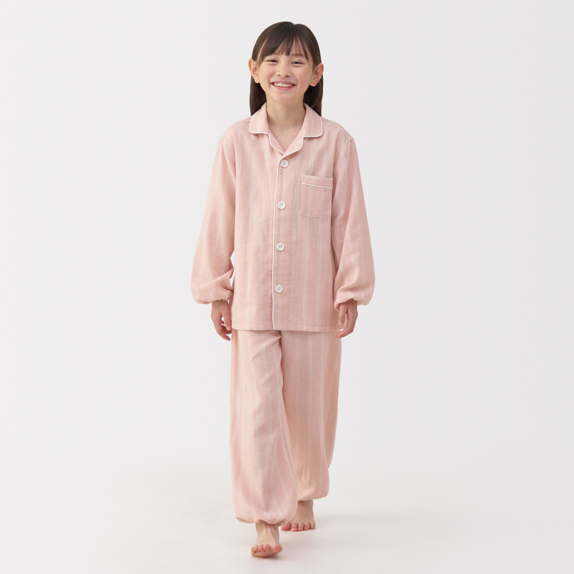 キッズ 脇に縫い目のない 二重ガーゼ長袖パジャマ | 無印良品