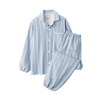 キッズ　脇に縫い目のない　二重ガーゼ長袖パジャマ