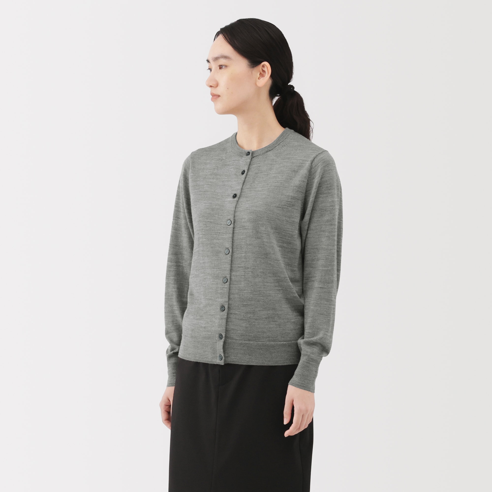 婦人　洗えるウールハイゲージクルーネックカーディガン