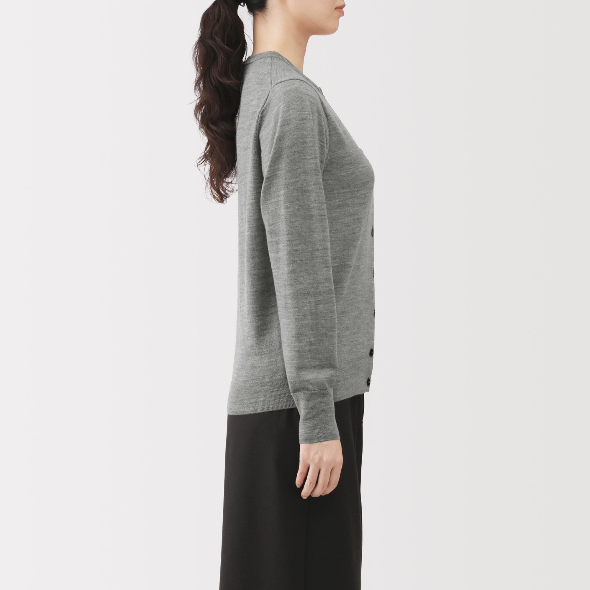 婦人　洗えるウールハイゲージクルーネックカーディガン