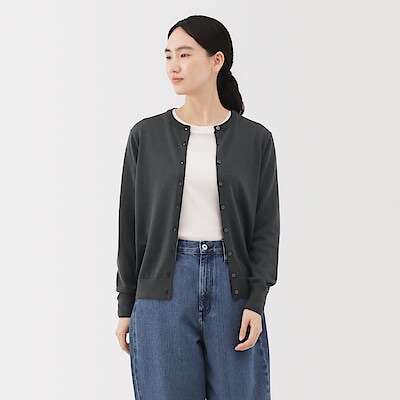 婦人　洗えるウールハイゲージクルーネックカーディガン