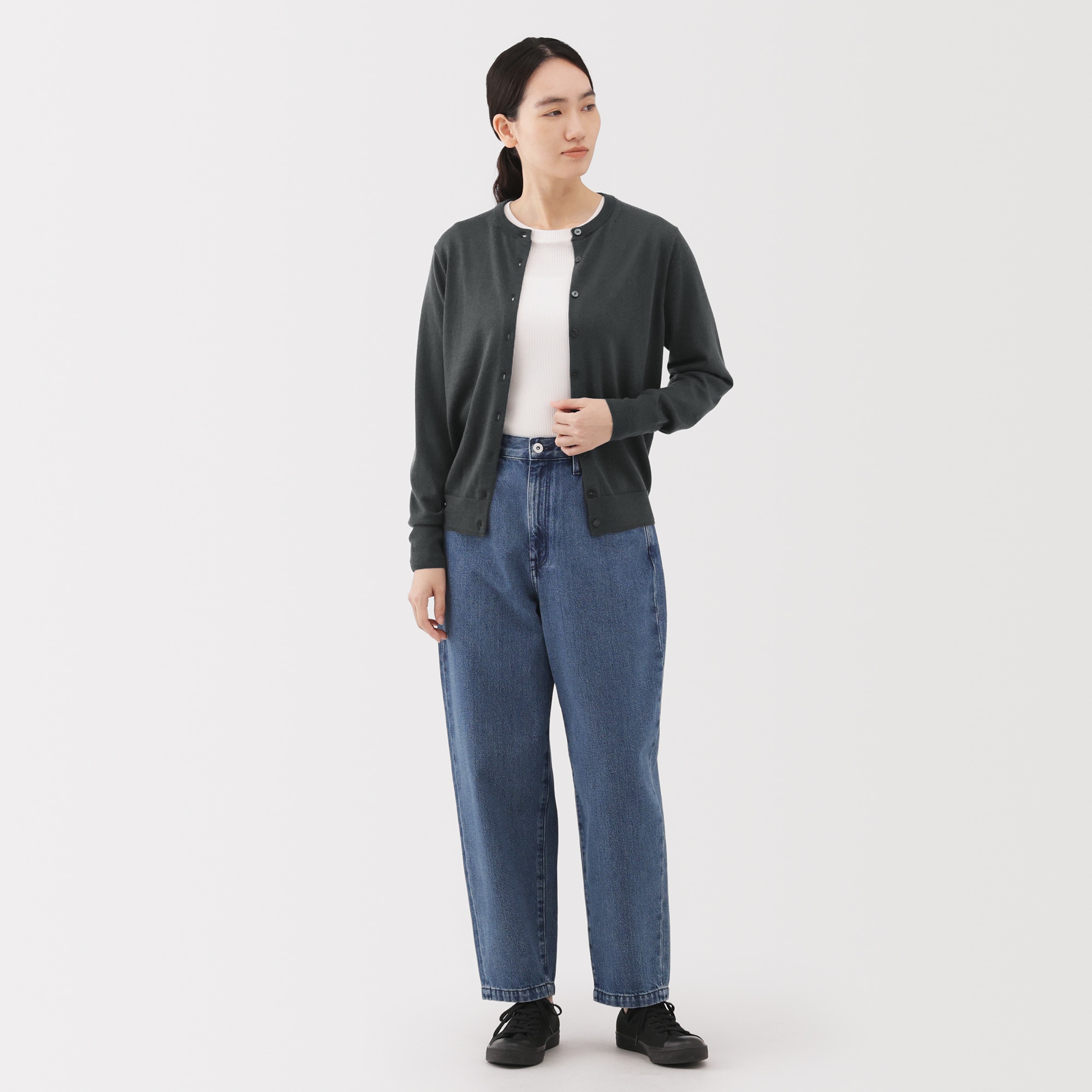 婦人　洗えるウールハイゲージクルーネックカーディガン