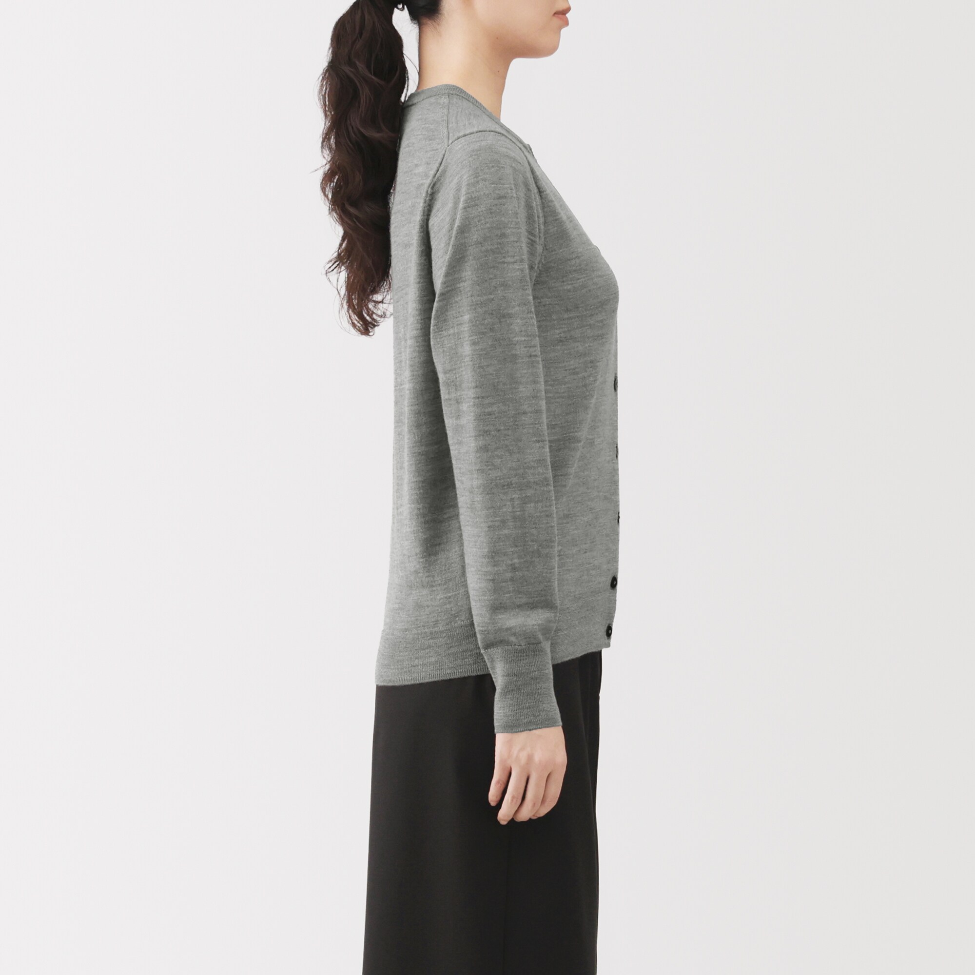 婦人　洗えるウールハイゲージクルーネックカーディガン