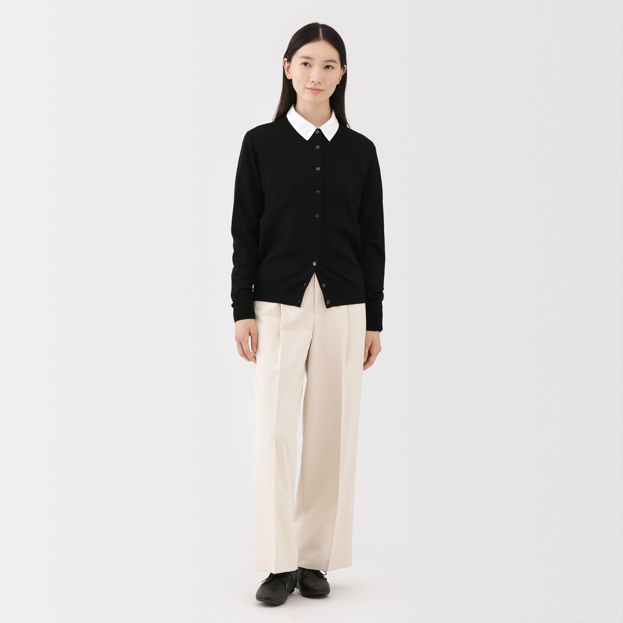 婦人　洗えるウールハイゲージクルーネックカーディガン