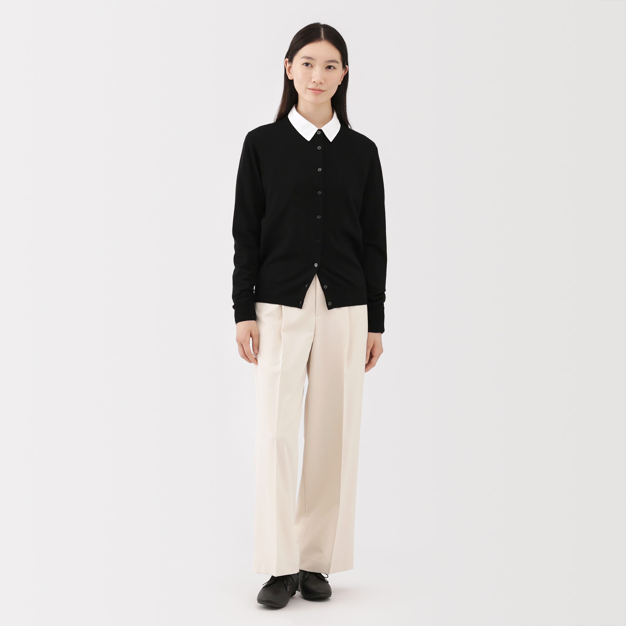 婦人　洗えるウールハイゲージクルーネックカーディガン