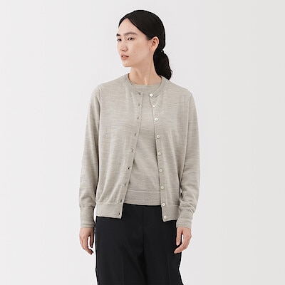 婦人　洗えるウールハイゲージクルーネックカーディガン