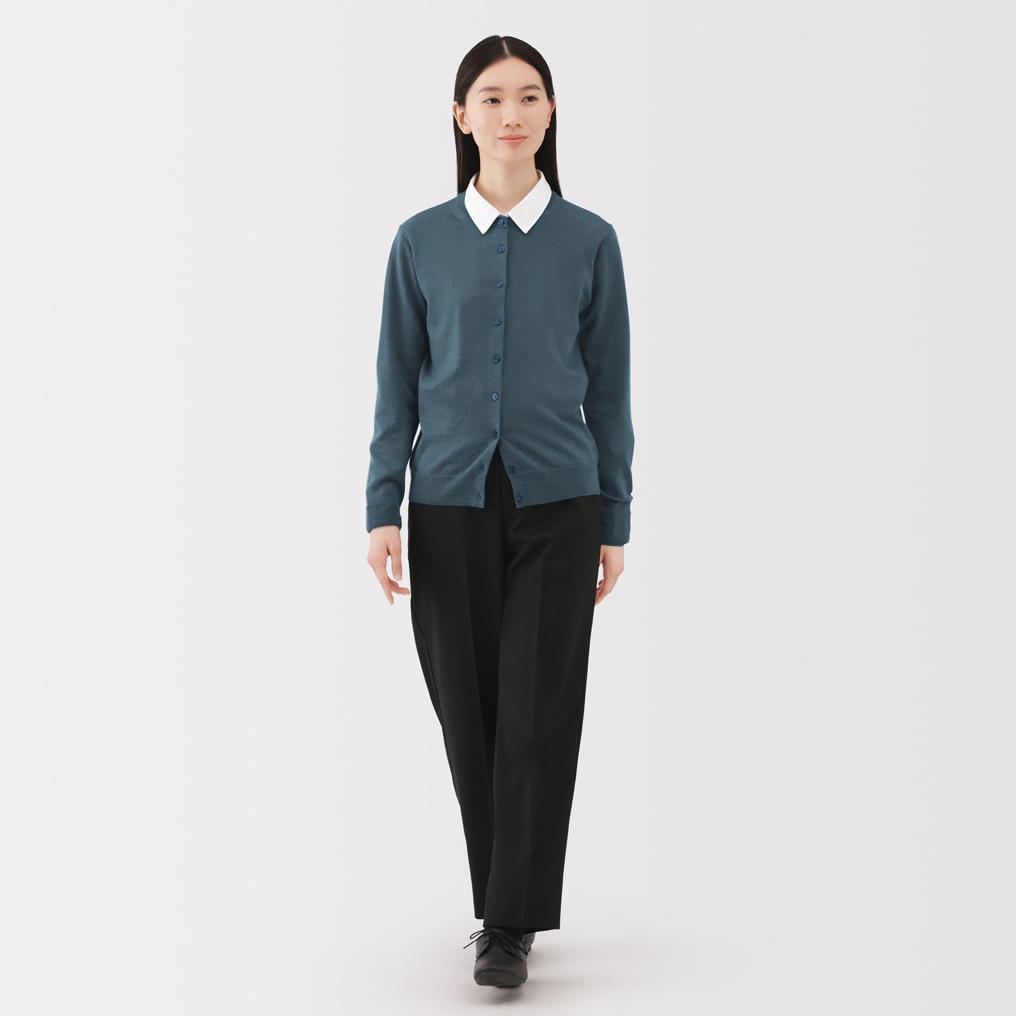 婦人　洗えるウールハイゲージクルーネックカーディガン